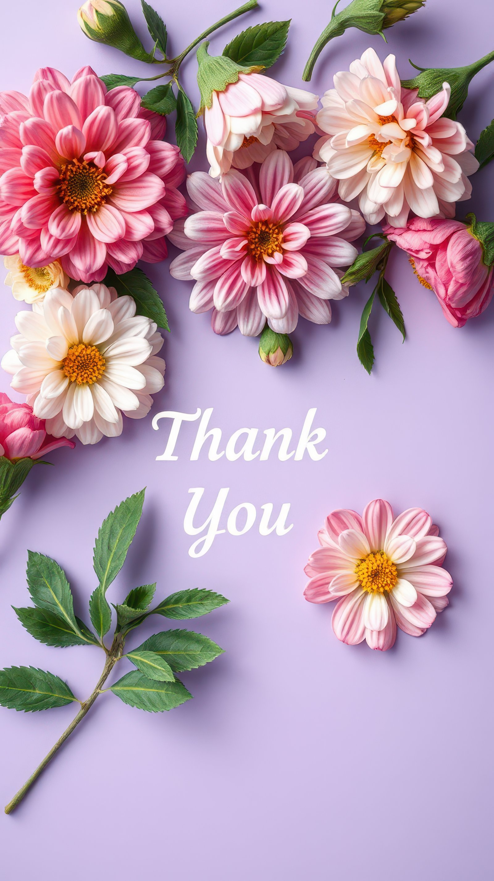 Colorful floral arrangement with the message of gratitude on a pastel background